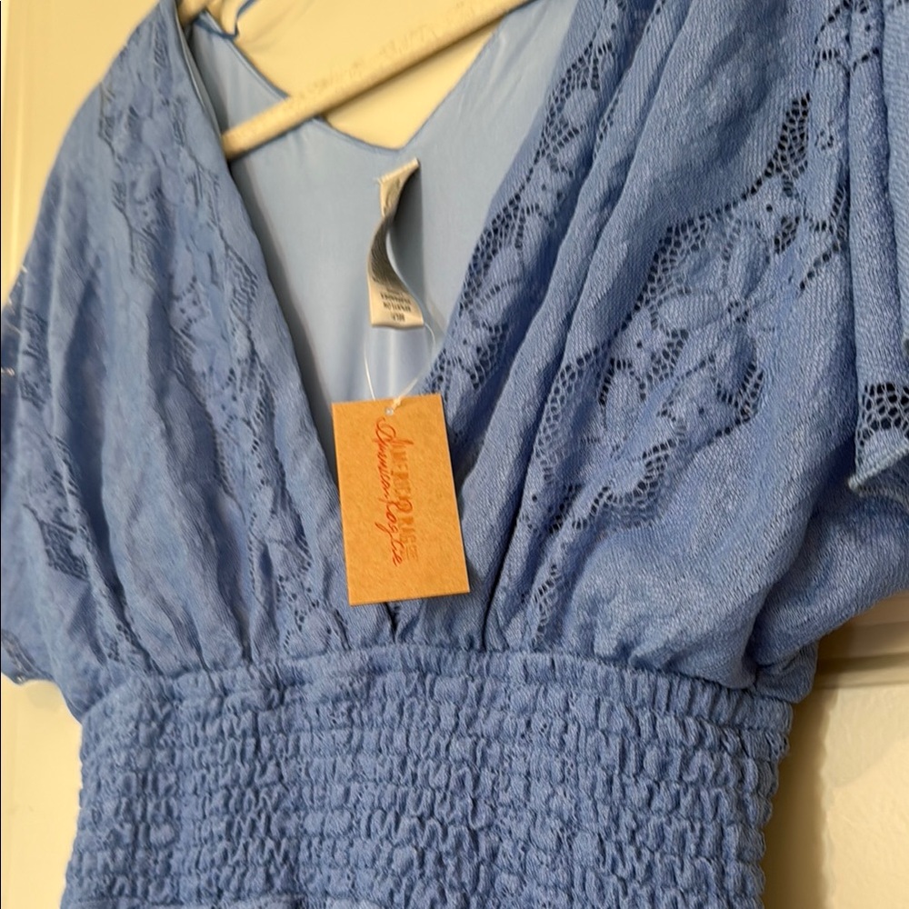 American Rag Blue Asymmetrical Ruched Sundress - Picture 3 of 3